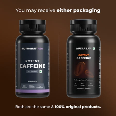 Nutrabay Pro Potent Caffeine 200Mg Tablet | Natural Stimulant For Energy, Endurance & Focus, 60 Nos