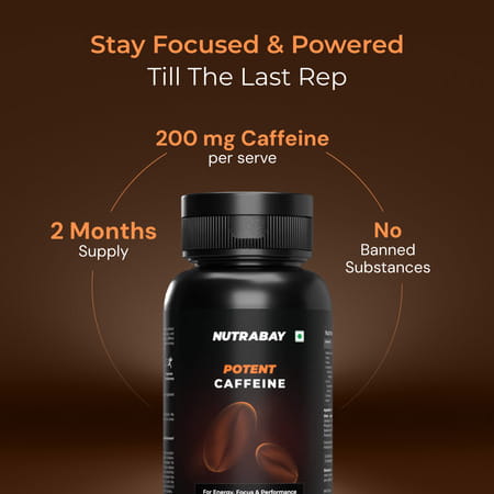 Nutrabay Pro Potent Caffeine 200Mg Tablet | Natural Stimulant For Energy, Endurance & Focus, 60 Nos