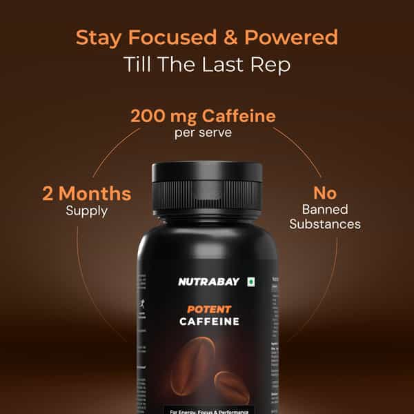 Nutrabay Pro Potent Caffeine 200Mg Tablet | Natural Stimulant For Energy, Endurance & Focus, 60 Nos