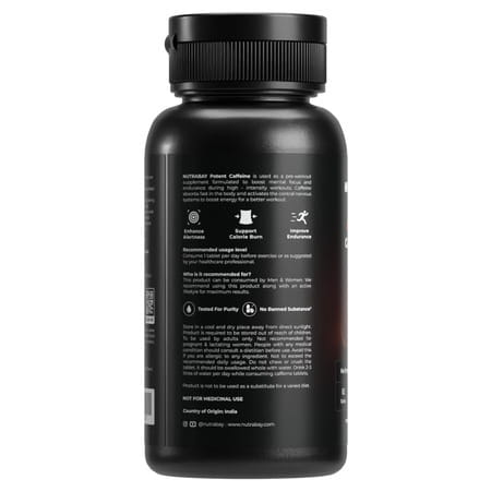 Nutrabay Pro Potent Caffeine 200Mg Tablet | Natural Stimulant For Energy, Endurance & Focus, 60 Nos