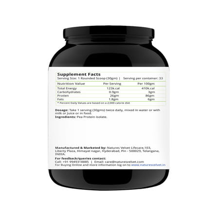 Natures Velvet Pea Protein Isolate | 100% Vegan & Plant Based Protein | Rich In Bcaa | 1kg