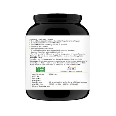 Natures Velvet Pea Protein Isolate | 100% Vegan & Plant Based Protein | Rich In Bcaa | 1kg