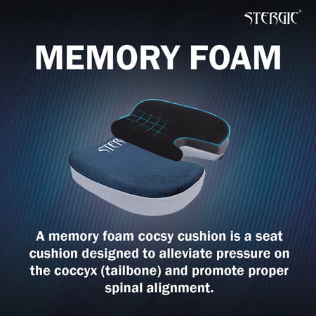 Stergic Coccyx Cushion Orthopedic Memory Foam Seat Pad For Tailbone Sciatica & Back Pain 1 No'S