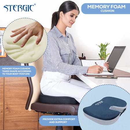 Stergic Coccyx Cushion Orthopedic Memory Foam Seat Pad For Tailbone Sciatica & Back Pain 1 No'S