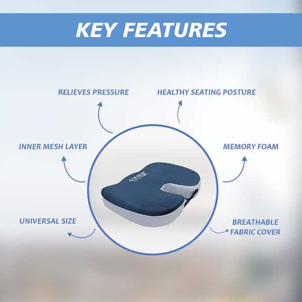 Stergic Coccyx Cushion Orthopedic Memory Foam Seat Pad For Tailbone Sciatica & Back Pain 1 No's