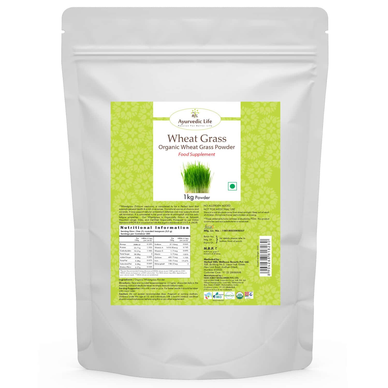 Ayurvedic Life Wheatgrass 1 Kg Powder Value Pack Of 4