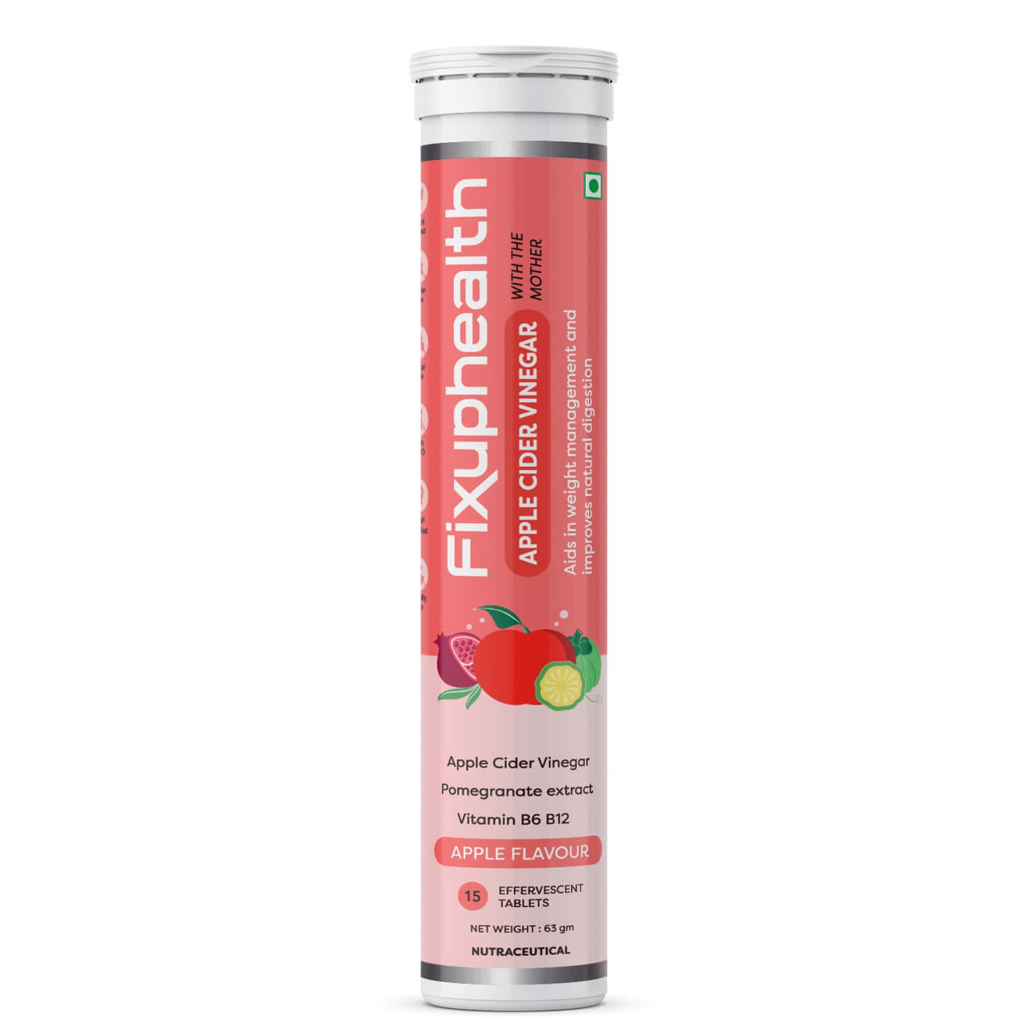 Fixuphealth Apple Cider Vinegar With The Mother B6 B12 Apple Flavour 15 Tab With Weight Management