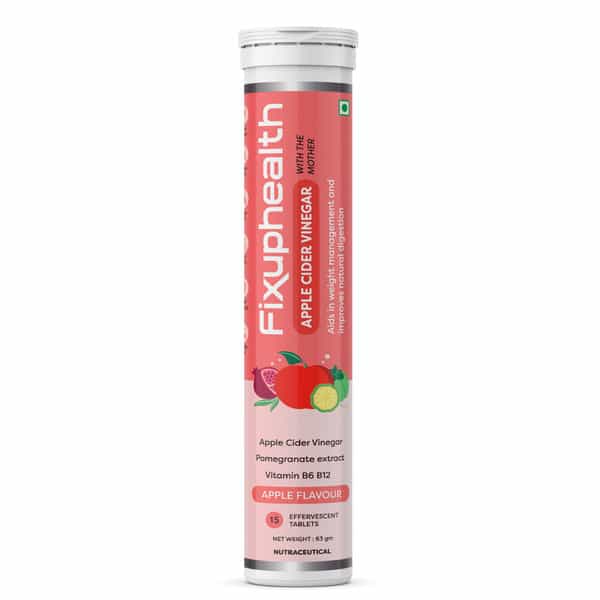 Fixuphealth Apple Cider Vinegar With The Mother B6 B12 Apple Flavour 15 Tab With Weight Management