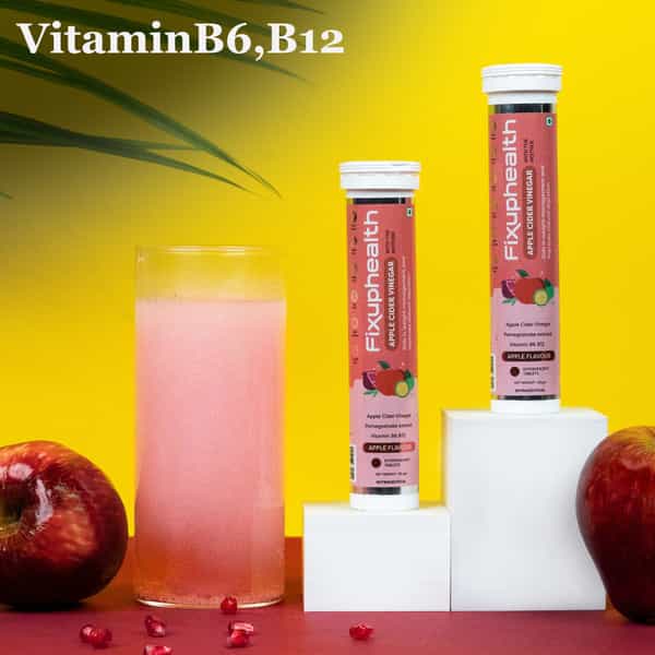 Fixuphealth Apple Cider Vinegar With The Mother B6 B12 Apple Flavour 15 Tab With Weight Management