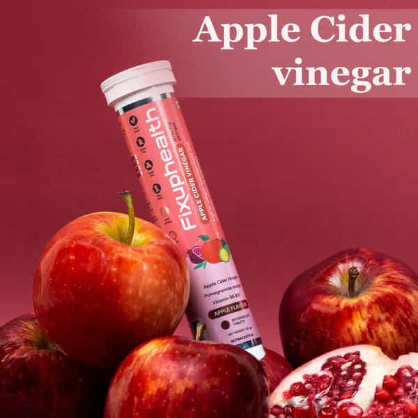 Fixuphealth Apple Cider Vinegar With The Mother B6 B12 Apple Flavour 15 Tab With Weight Management