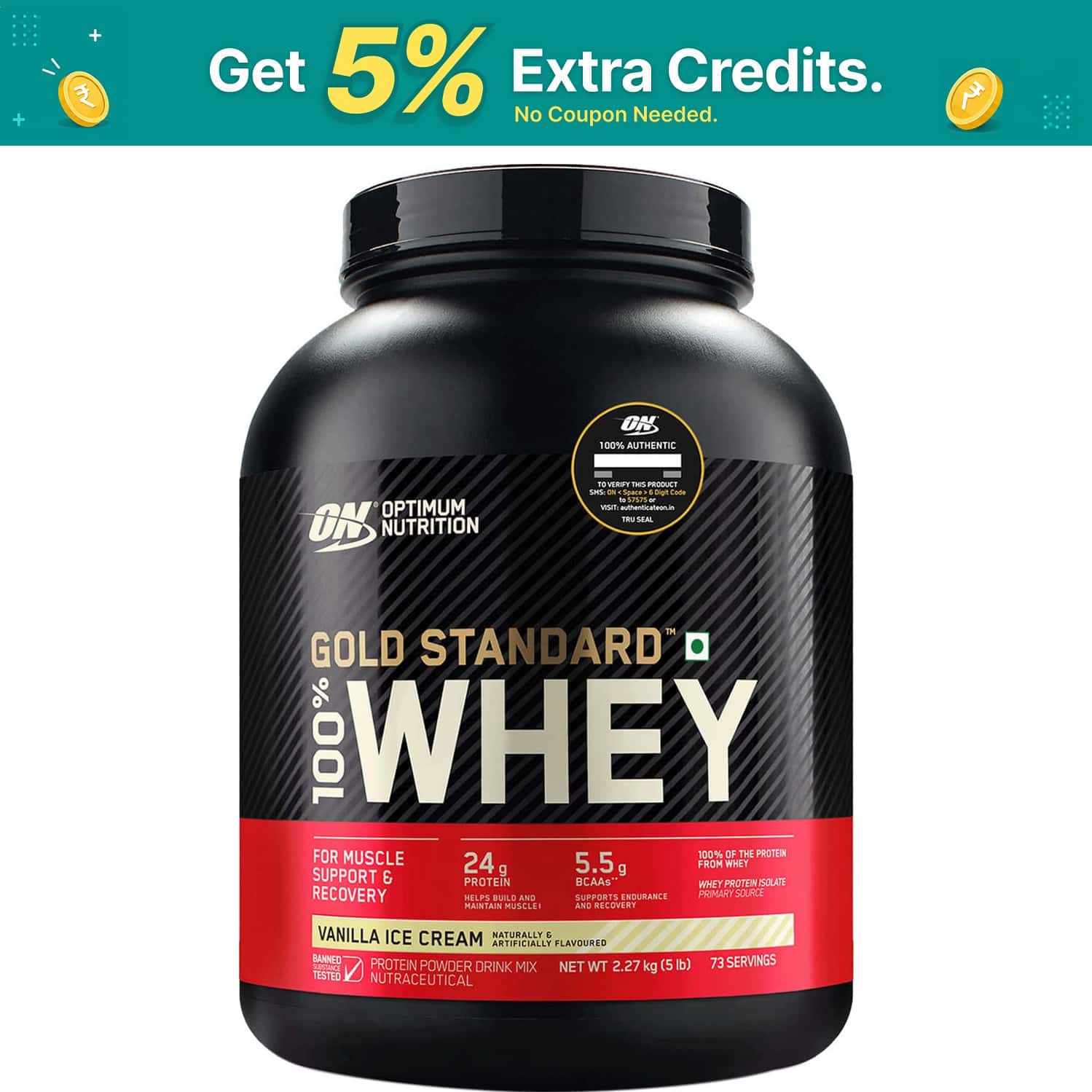 Optimum Nutrition (on) Gold Standard 100% Whey Protein Vanilla Ice Cream Flavour Jar 2.27kg Powder