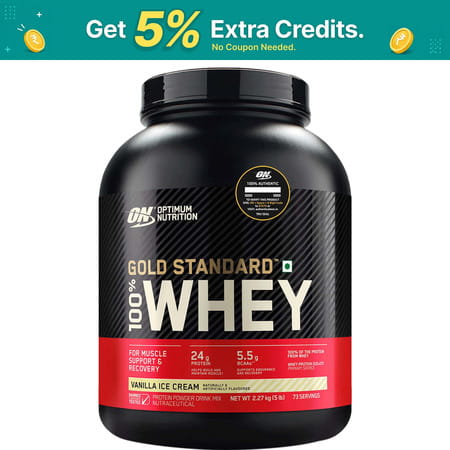 Optimum Nutrition (On) Gold Standard 100% Whey Protein Vanilla Ice Cream Flavour Jar 2.27kg Powder