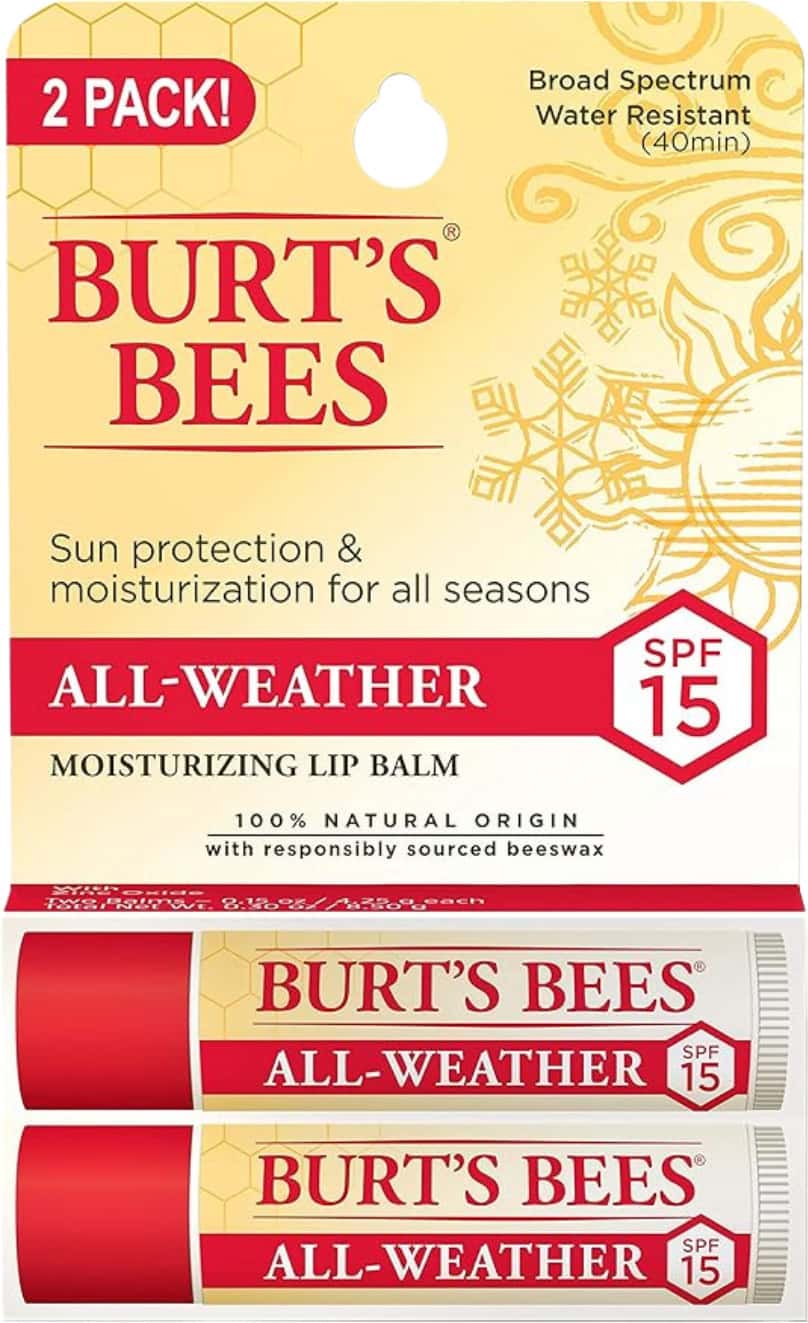 Burt'S Bees Lip Balm | Spf 15 All Weather | Water-Resistant | 4.25g | Pack Of 2