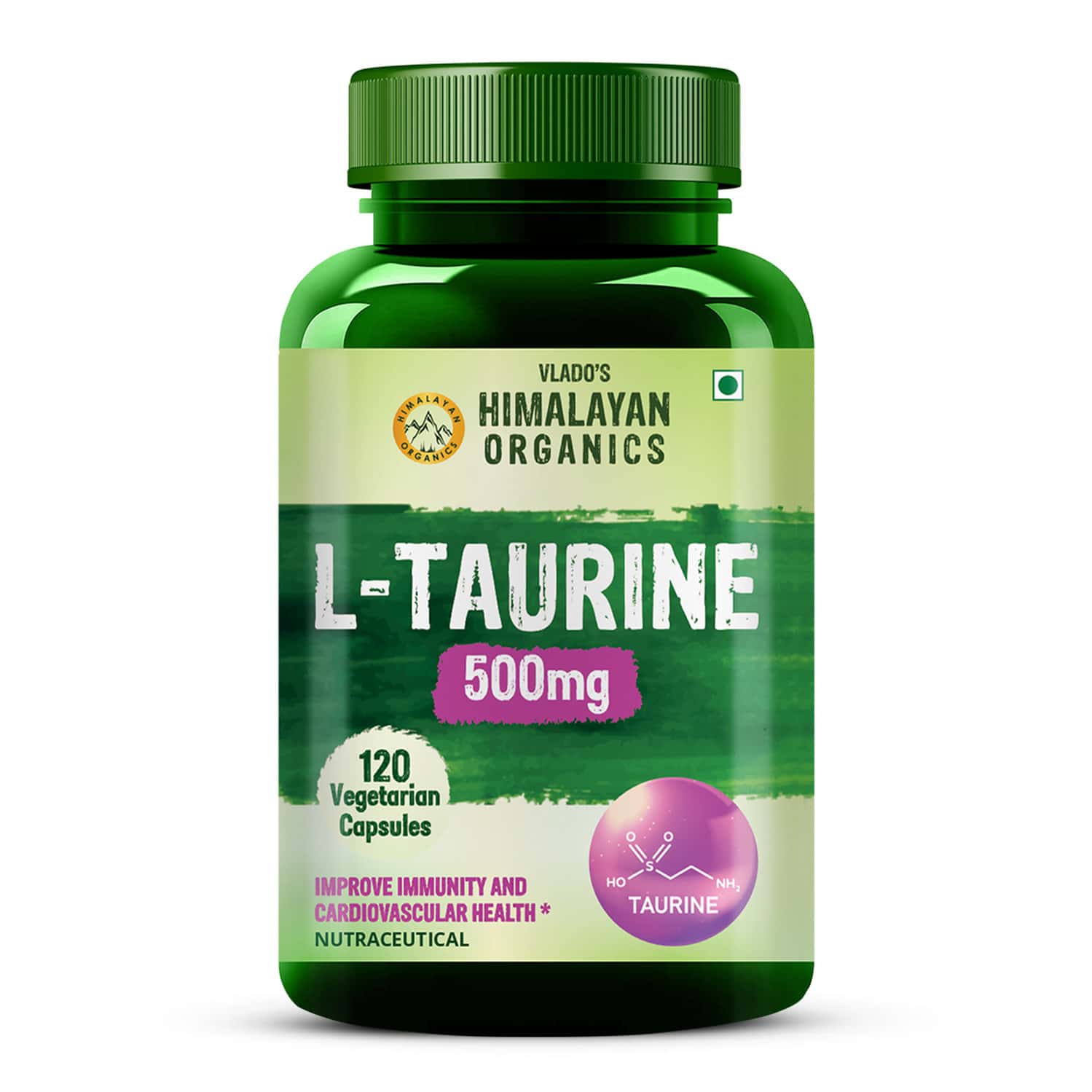 Vlado's Himalayan Organics L-taurine 500mg Supplement | Support Muscle Recovery | 120 Veg Capsules