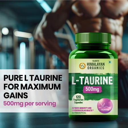 Vlado's Himalayan Organics L-Taurine 500Mg Supplement | Support Muscle Recovery | 120 Veg Capsules