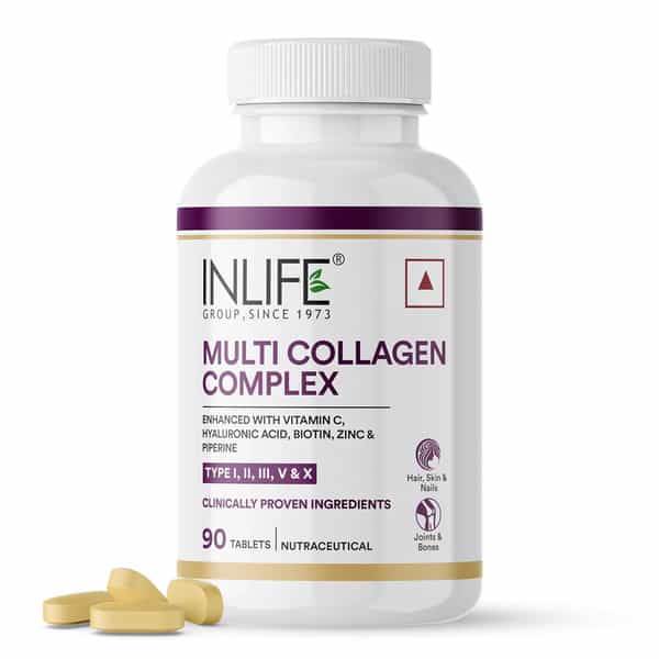 Inlife Multi Collagen Complex Supplement | 5 Peptides I Ii Iii V & X For Skin & Hair (90 Tablets)