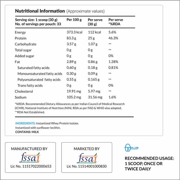 Nutrova Whey Protein Isolate (Unflavoured) - 1 Kg