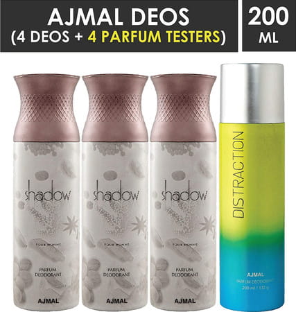 Ajmal 3 Shadow Him For Men And 1 Distraction For Men & Women Deodorants Each 200Ml Combo Pack Of 4