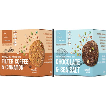 The Snack Company Cookies Combo - Chocolate & Sea Salt + Filter Coffee 7& Cinnamon - 2x210g