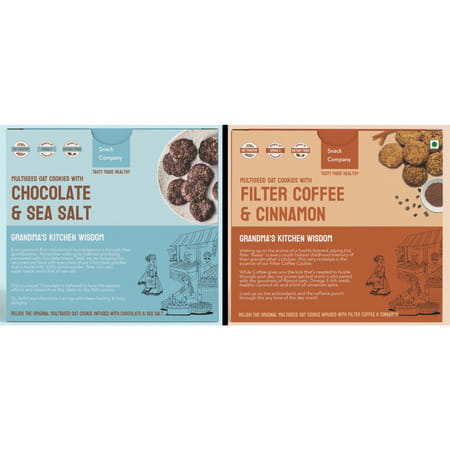 The Snack Company Cookies Combo - Chocolate & Sea Salt + Filter Coffee 7& Cinnamon - 2X210g