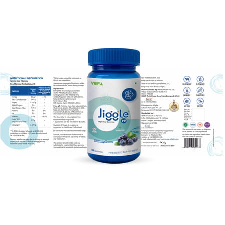 Jiggle Hf High Fiber Gummies | Constipation Relief | Prebiotic Inulin I Natural Digestion|30 Gummies