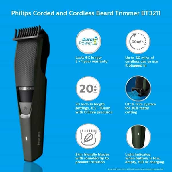 Philips Bt3211/15 Corded & Cordless Beard Trimmer With Fast Charge