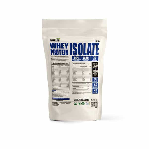 Nutrija Whey Protein Isolate 90% Fast Digesting Protein | Zero Carb & Zero Fat - 2Lbs|Dark Chocolate