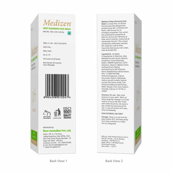 Medizen Deep Cleansing Face Wash 100 Ml | Neem & Aloe Vera | Paraben Free (Pack Of 3)
