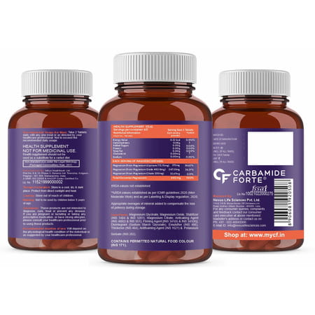 Carbamide Forte Chelated Magnesium Citrate Oxide Supplement | Support Bone Muscle & Nerve - 120 Tabs