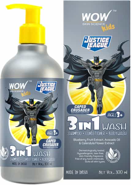 Wow Skin Science Kids 3 In 1 Wash-Shampoo+Conditioner+Body Wash-Caped Crusader Batman Edition 300Ml