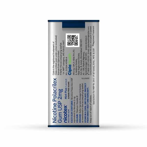 Nicotex 2Mg Mint Plus Flavour Sugar Free Tin Of 29 Chewing Gums
