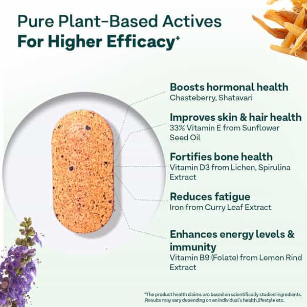 Oziva Plant Based Multivitamins For Women 35+ | For Hormonal Health | Skin & Hair | Bone Health