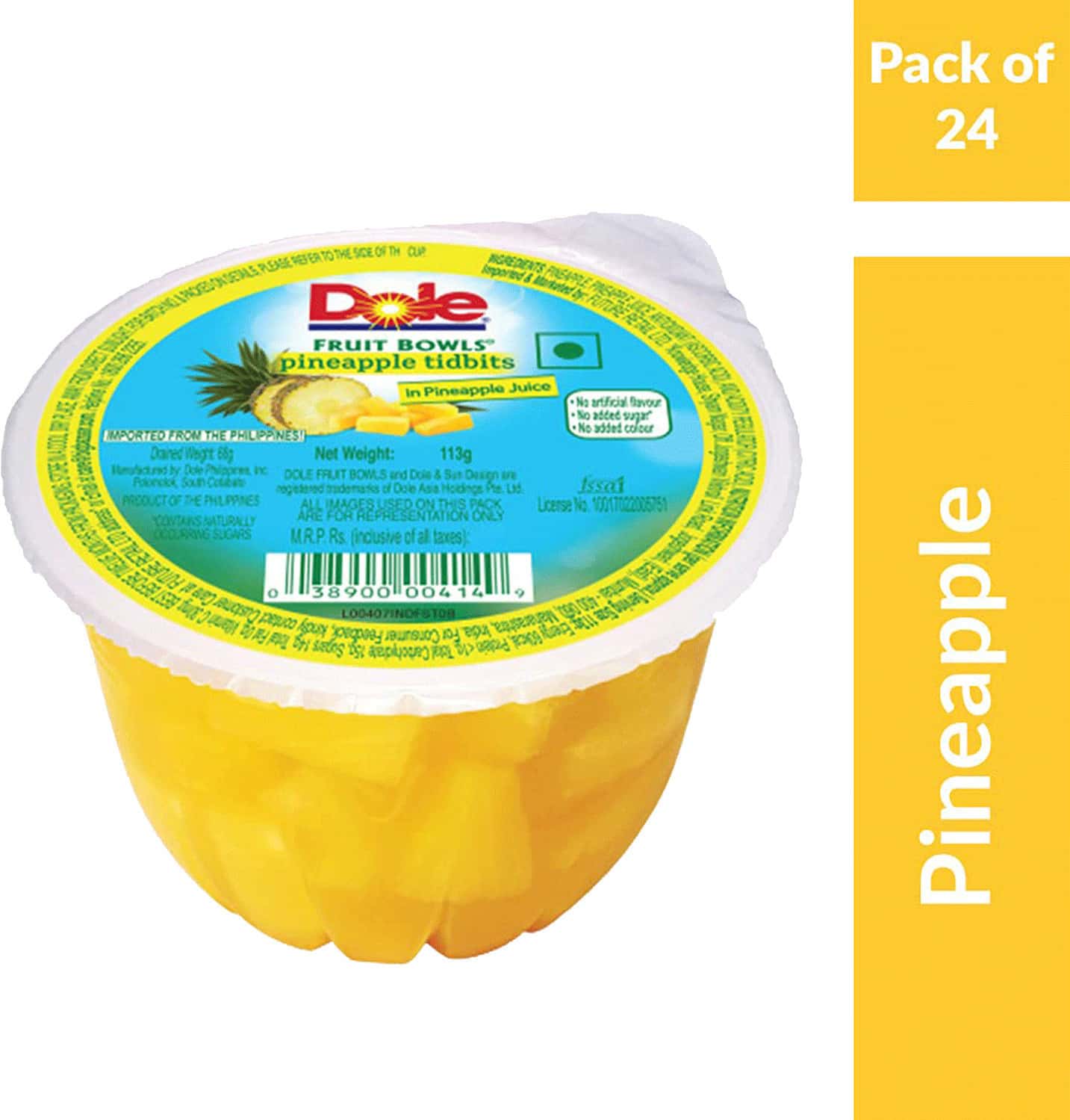 Buy DOLE FRUIT BOWLS DICED PINEAPPLE IN FRUIT JUICE NO ADDED SUGAR 113G