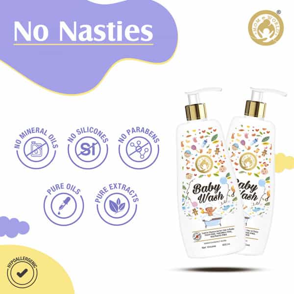 Mom & World Baby Wash Tear Free Gentle Cleansing For Hair & Body Paraben Sulphate-Free 400 Ml