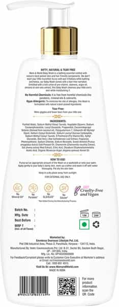 Mom & World Baby Wash Tear Free Gentle Cleansing For Hair & Body Paraben Sulphate-Free 400 Ml