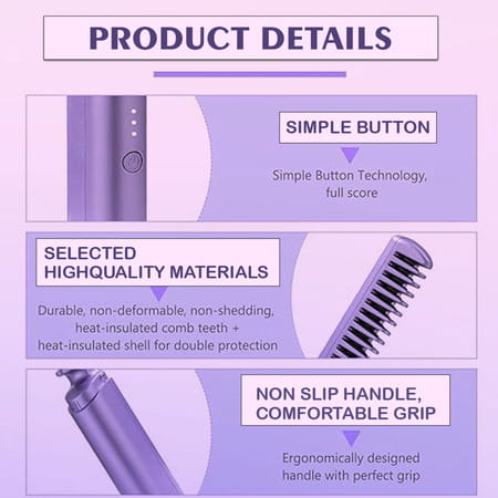 Ktein Wireless Hair Styling Comb Magic - Versatile Electric Mini Straightener