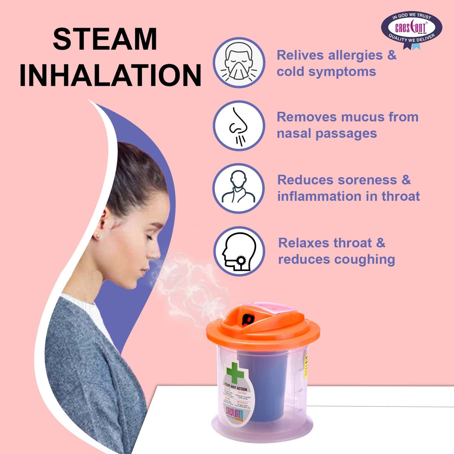 Buy CRESCENT ECONOMY VAPORIZER STEAMER FOR COLD AND COUGH, ORANGE