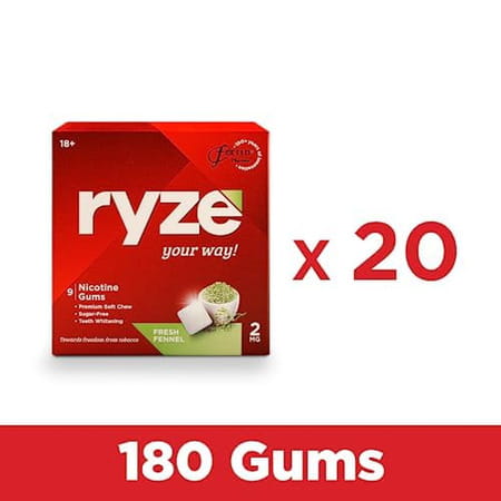 Ryze Nicotine Gum 2mg| Fresh Fennel| 9 Gums Each X Pack Of 20