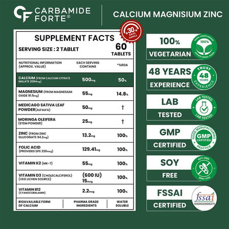 Carbamide Forte Calcium With Magnesium Zinc Vitamin D K2 & B12 60 Tablets
