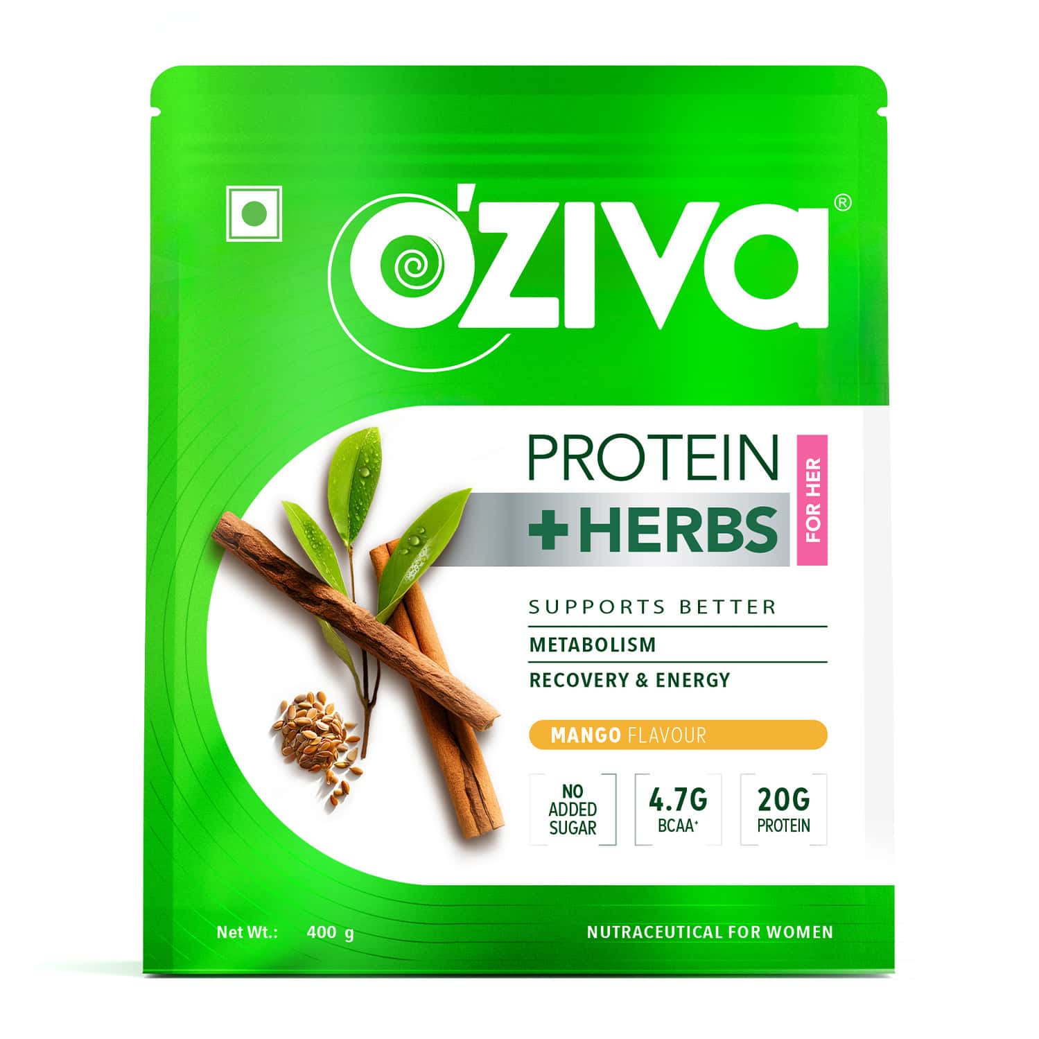 Oziva Protein & Herbs | For Women | Mango | For Better Metabolism & Skin | 400 Gm