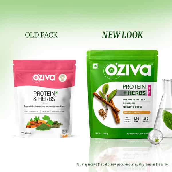 Oziva Protein & Herbs | For Women | Mango | For Better Metabolism & Skin | 400 Gm