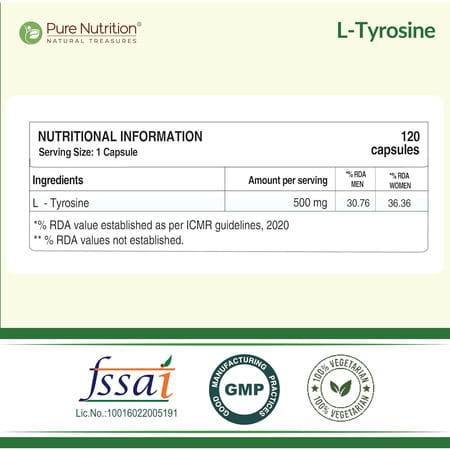 Pure Nutrition L-Tyrosine 500mg - 120 Veg Capsules