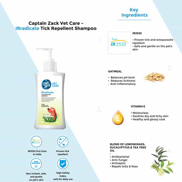 Captain Zack Vet Care - Irradicate Tick Repellent Shampoo For Dogs 500 Ml