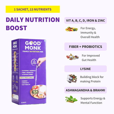 Good Monk Family Nutrition Mix | To Improve Energy | Immunity & Gut Health | 60 Sachets