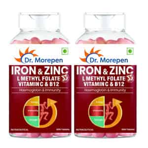 Dr. Morepen Iron & Zinc | L Methykl Folate Vitamin C & Zinc | Tablets | 60 No's | Pack Of 2