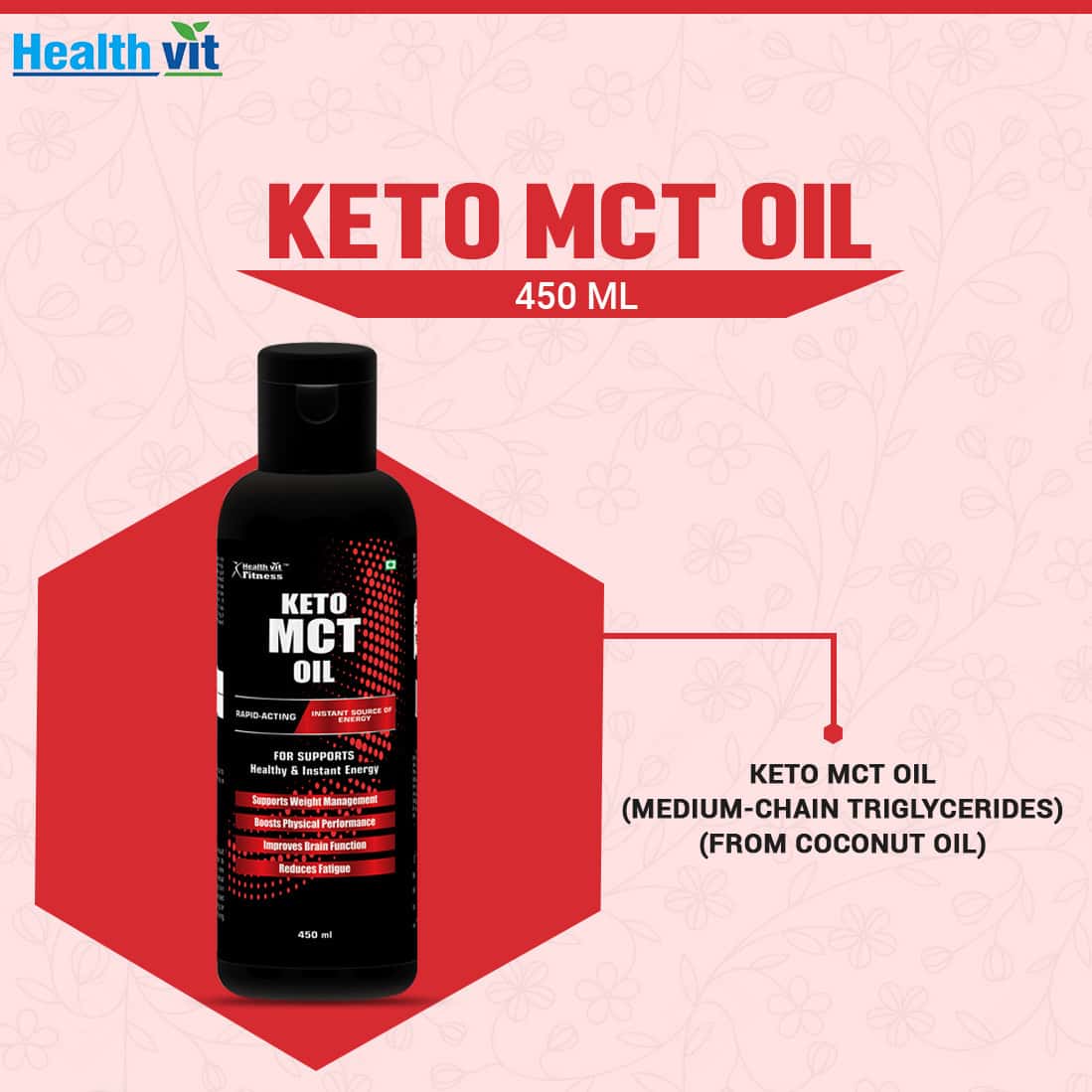 Buy HEALTHVIT FITNESS KETO MCT OIL INSTANT SOURCE OF ENERGY 450ML