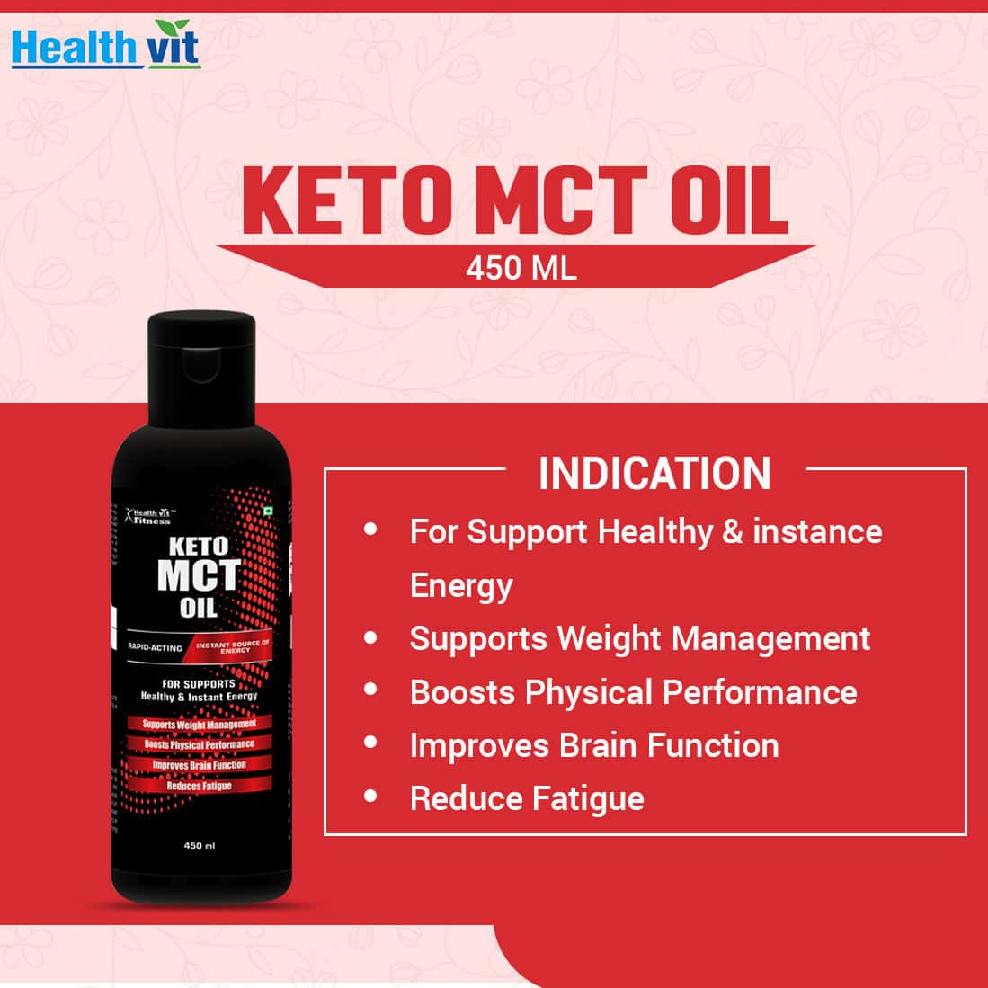 Buy HEALTHVIT FITNESS KETO MCT OIL INSTANT SOURCE OF ENERGY 450ML