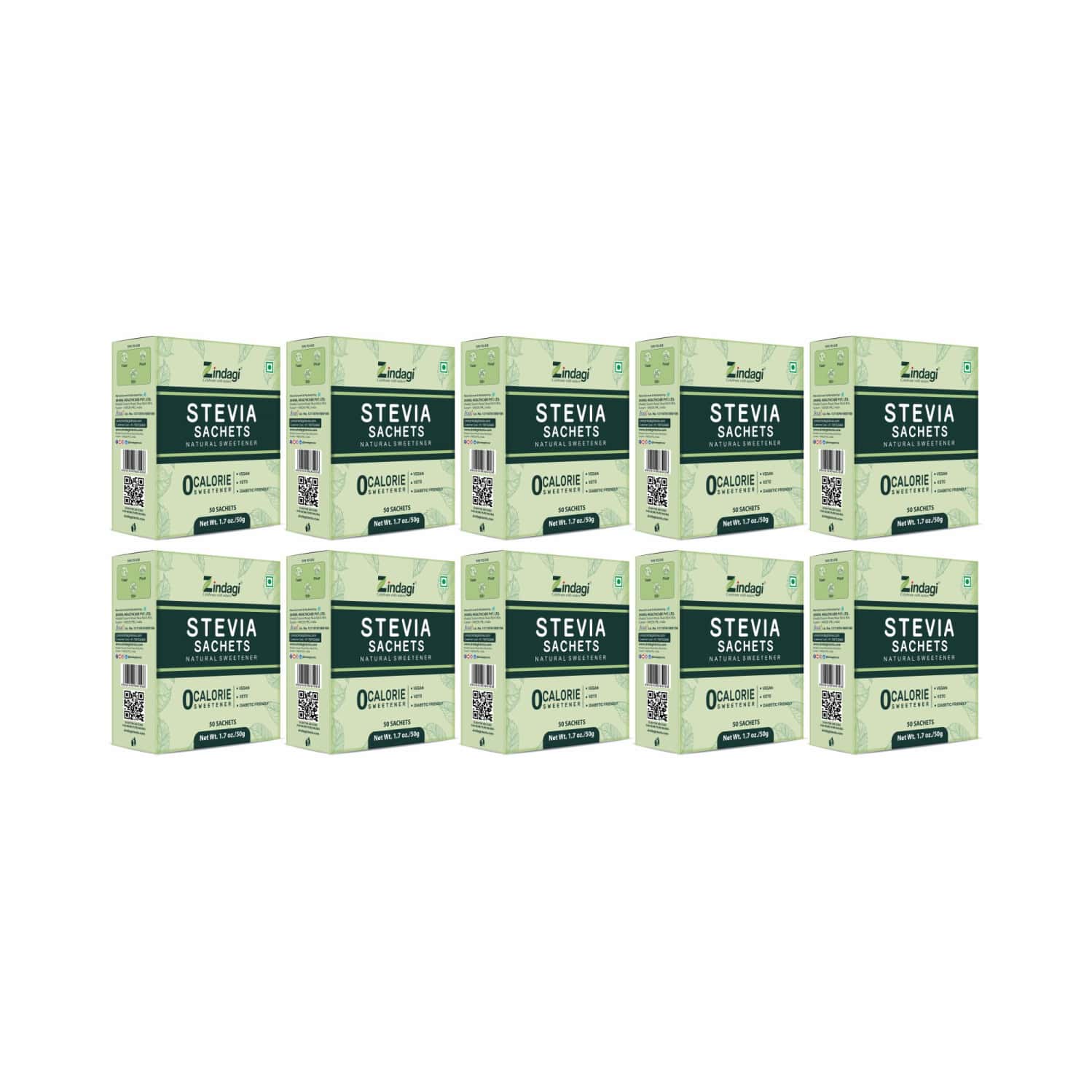 Zindagi Stevia Sachet |100% Natutal Stevia Powder |zero Calorie Sugarfree|50 Sachets |pack Of 10