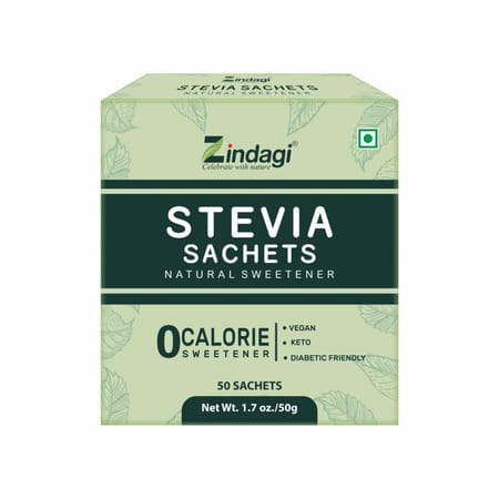 Zindagi Stevia Sachet |100% Natutal Stevia Powder |Zero Calorie Sugarfree|50 Sachets |Pack Of 10