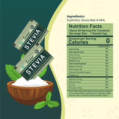 Zindagi Stevia Sachet |100% Natutal Stevia Powder |Zero Calorie Sugarfree|50 Sachets |Pack Of 10